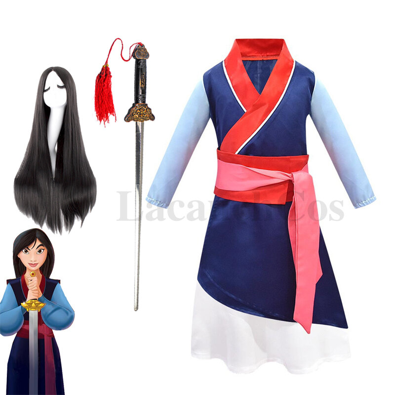 Mulan Cosplay Costume Noël films Halloween Enfant Hua filles robe chinoise 