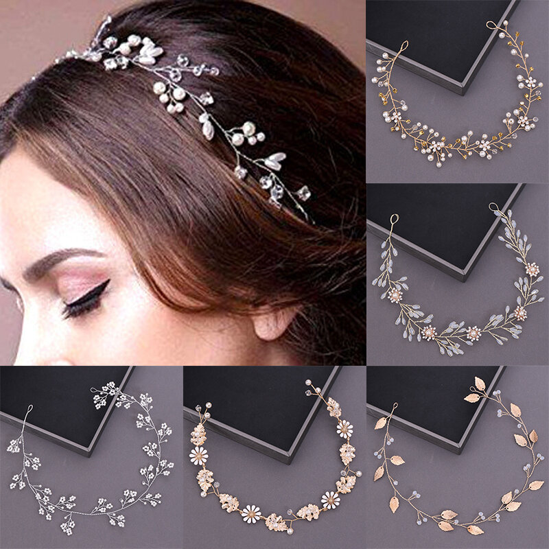 Fashion Crystal Pearl Elegant Hair Jewelry Wedding Headband Hair Accessories Women Flower Headwear Bridal Wedding Headpiece