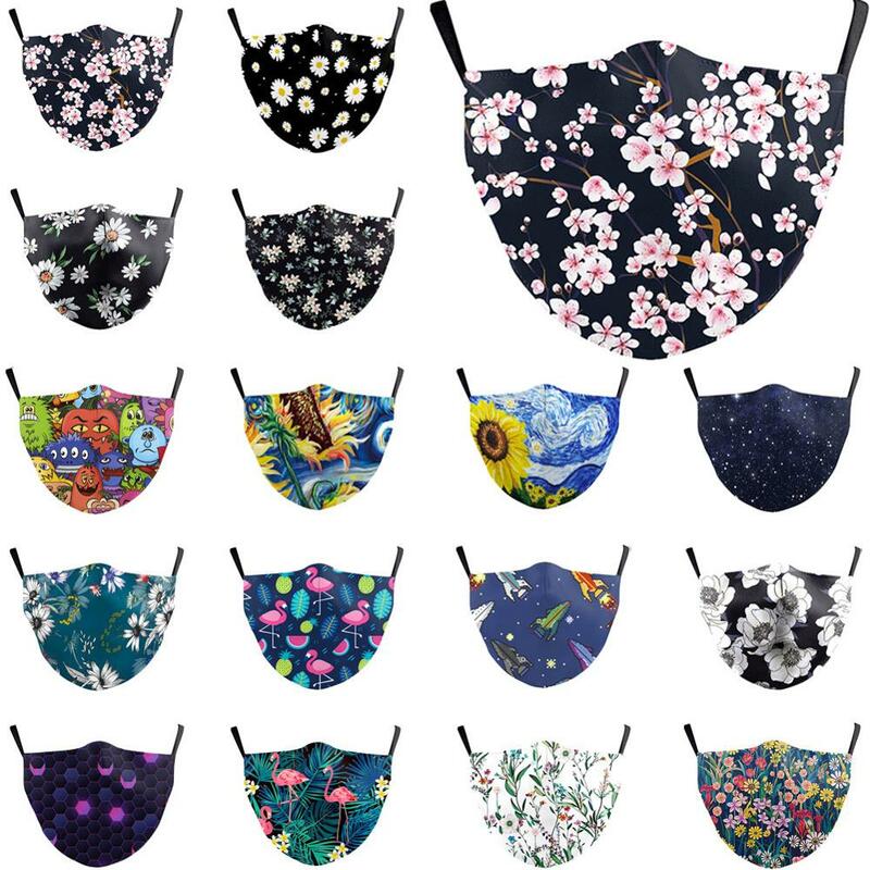 PM2.5 Face Adult Mask Plum blossom sunflower Print Mask Reusable Washable Filter Pad Pollution Activated Carbon Women Face Masks