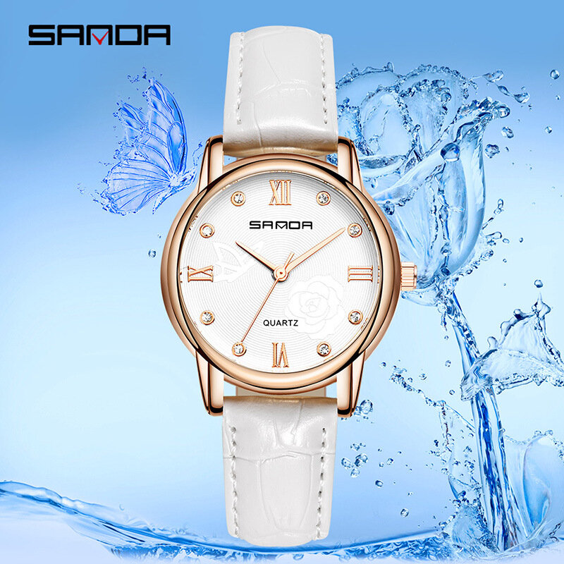 Sanda Womens Horloges Top Brand Populaire Horloge Vrouwelijke Klok Mode Trendy Waterdicht Eenvoudige Lederen Riem Dames Quartz Horloge