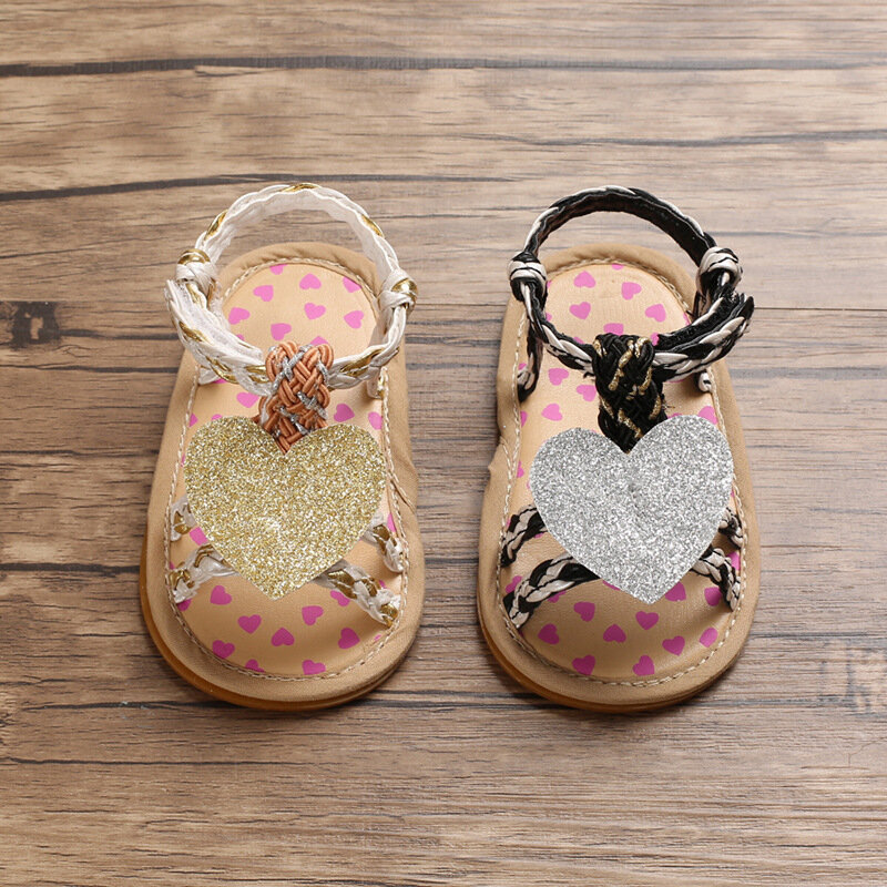 Sandálias de sola macia para meninas, sapatos para bebês recém-nascidos, com lantejoulas, sandálias de verão para carrinho de amor e flores