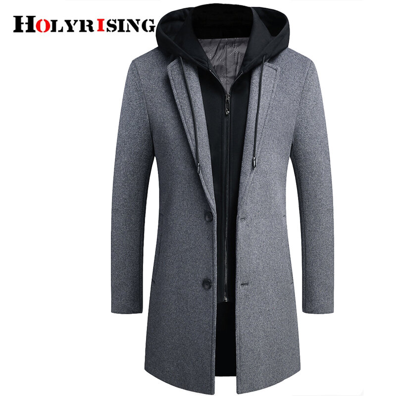 Holyrising الرجال طويلة انفصال هود الصوف معطف أزياء الرجال معطف سترة M-4XL manteau أوم الرجال الصوف Jackst 19041-5