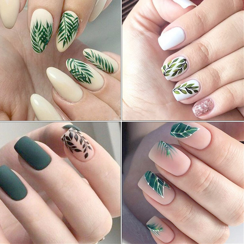 Новые наклейки для ногтей, наклейки для ногтей с цветами, листьями, деревьями, зелёные Простые Летние наклейки для ногтей, наклейки для ногт...