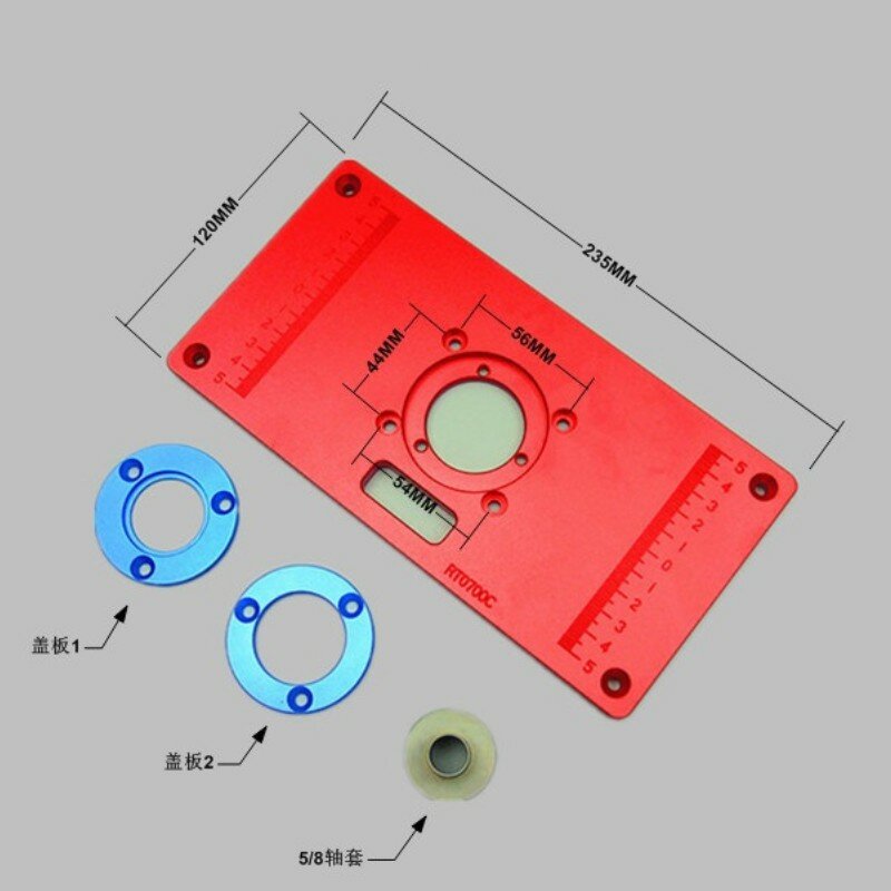 Placa da inserção da tabela do roteador da liga de alumínio com 2 anéis da inserção do roteador para bancos do woodworking mesa do roteador vermelho rt0700c