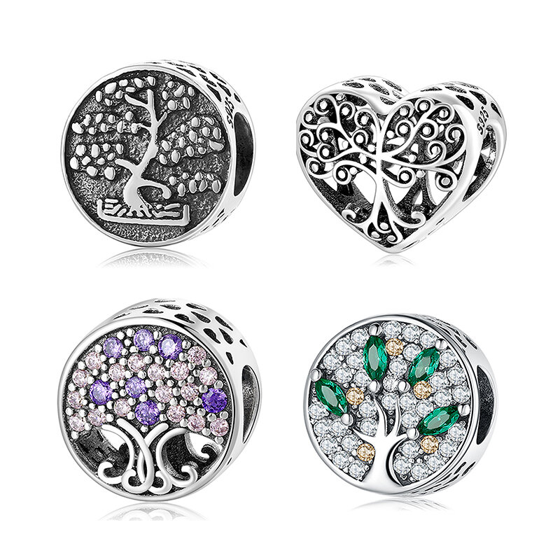 New Arrival 925 Sterling Silver Hollow Heart Family Tree Charm Beads Fit Original European DIY Charms Bracelets Jewelry Making