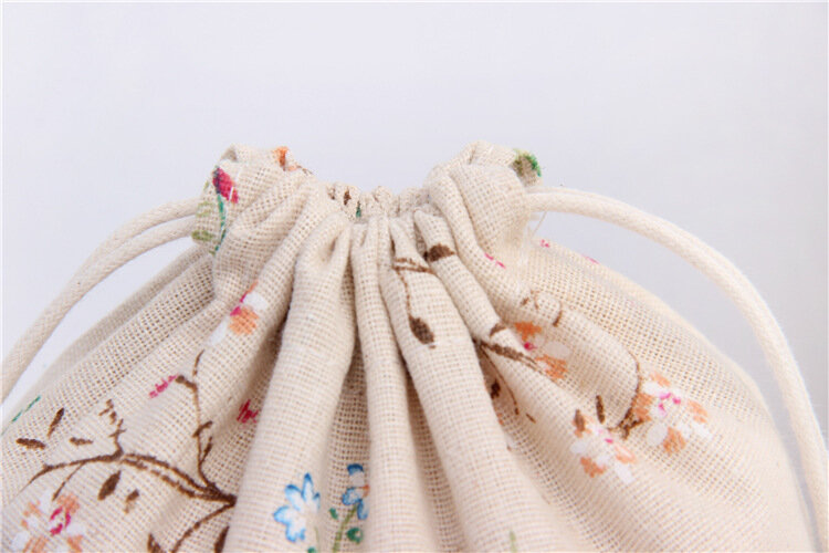 Bolsa literaria de lino y algodón con cordón para mujer, bolsa de viaje Vintage para guardar monedas, flores, plantas, café, dulces, regalo