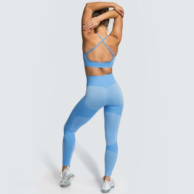 Sem costura esportes yoga conjunto ginásio mulheres sem costura leggings sutiã esportivo empurrar para cima de fitness para as mulheres roupas de ginástica roupa collants