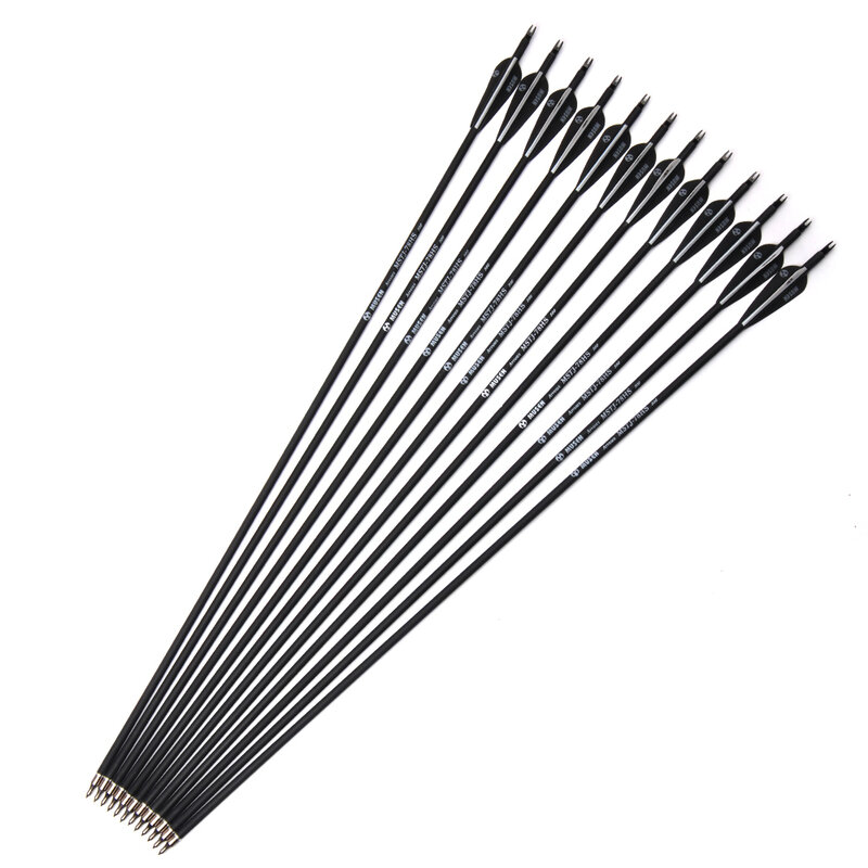 Flèches 30/32 carbone, 28/500 pouces, colonne vertébrale, couleur noir et blanc, pour arc Recurve/composé, pour la chasse au tir à l'arc