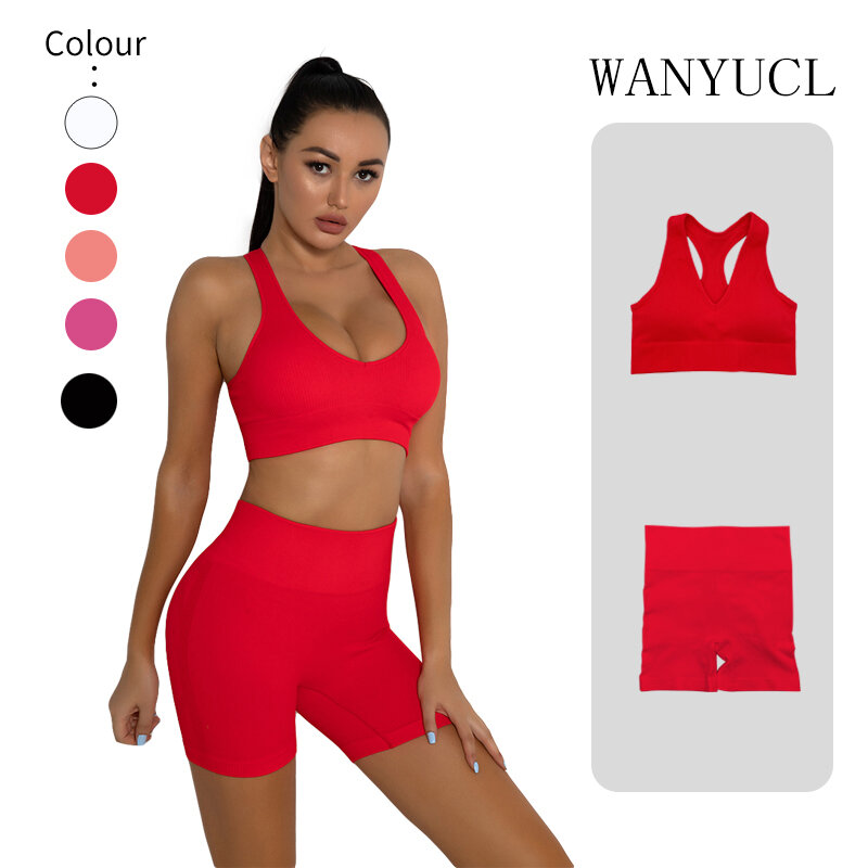 Wanyucl sem costura conjuntos de yoga cintura alta shorts fitness duas peças agasalho atlético colete topos esporte conjunto para as mulheres roupas treino
