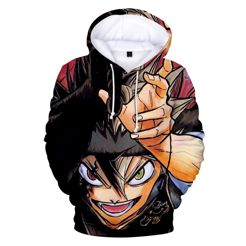 Anime preto trevo 3d hoodies homem/mulher outono moda harajuku estilo impressão hoodie trevo preto