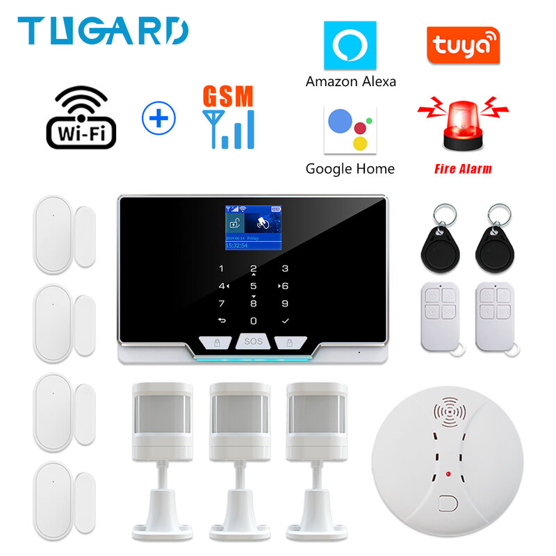 Tugard-家庭用wifi/gsm,ワイヤレス煙探知器システム,セキュリティシステム,火災および煙探知器キット,110db