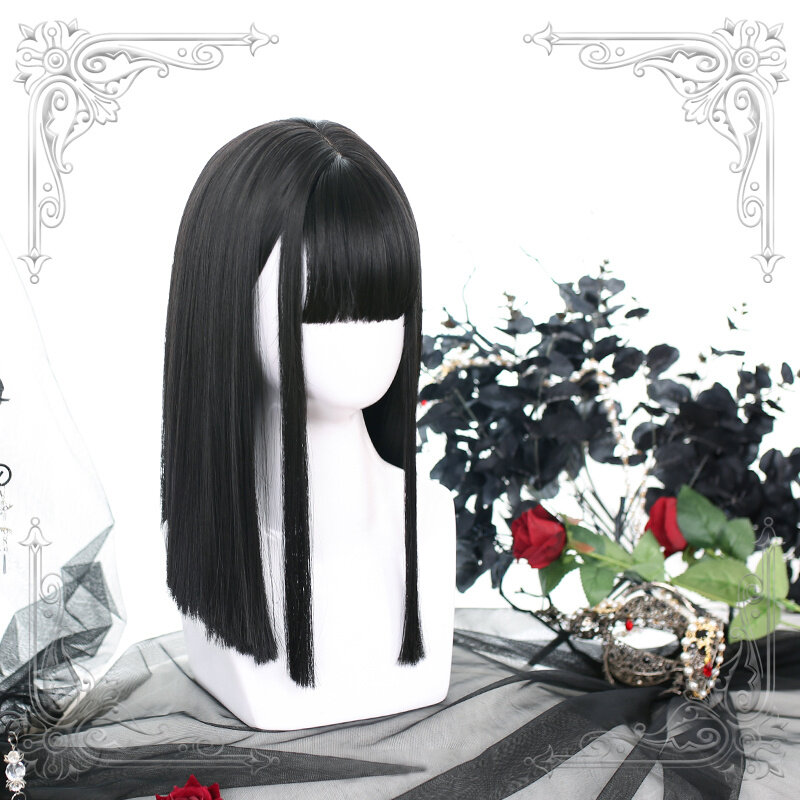 Kobieta średniej długości peruka z prostymi włosami czarno-brązowo-czarna żaroodporna dla kobiet peruki na imprezę Cosplay