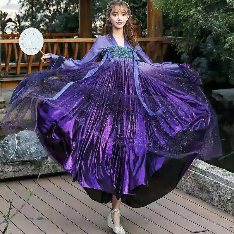 Vestido tradicional chino de Hanfu púrpura para mujer, traje de hada china, ropa de Hanfu púrpura, traje chino antiguo de la Dynasty Tang, 2021