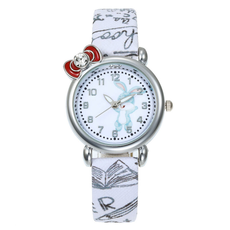 새로운 패션 만화 어린이 토끼 시계 패션 소녀 아이 학생 다이아몬드 가죽 아날로그 손목 시계, 사랑스러운 핑크 시계 reloj