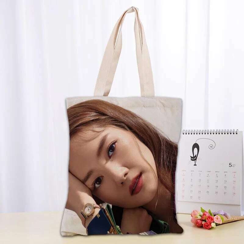 Custom Park Min Young Tote Bag Cotton Cloth Shoulder Shopper Bags for Women Eco Foldable Reusable Shopping Bags 1009