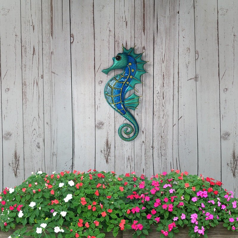 Garden Wall ตกแต่งโลหะ Seahorse แก้วสำหรับกลางแจ้ง Animales Jardin Miniature รูปปั้นและประติมากรรม