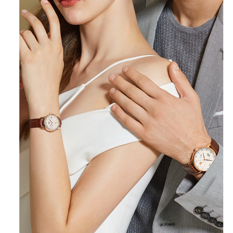 HAZEAL นาฬิกากลไกนาฬิกาการออกแบบเดิมคู่นาฬิกาผู้หญิงหรูหรานาฬิกาข้อมือผู้ชายกันน้ำวันที่ชั...