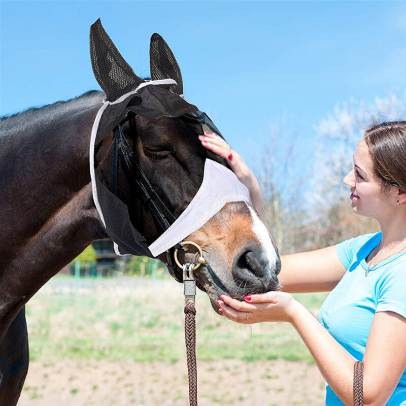 Masker Kuda Multiwarna Anti-cacing Lalat Bersirkulasi Elastis Rajutan + Jala Velcro Masker Anti Nyamuk Mengendarai Peralatan Berkuda Baru