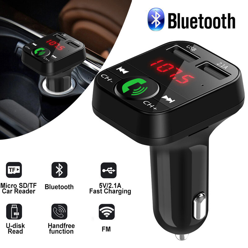 KDsafe Kit Mobil Nirkabel Bluetooth Handfree Pemancar LCD FM USB Ganda Pengisi Daya Mobil 2.1A MP3 Kartu TF Musik U Disk Pemutar AUX