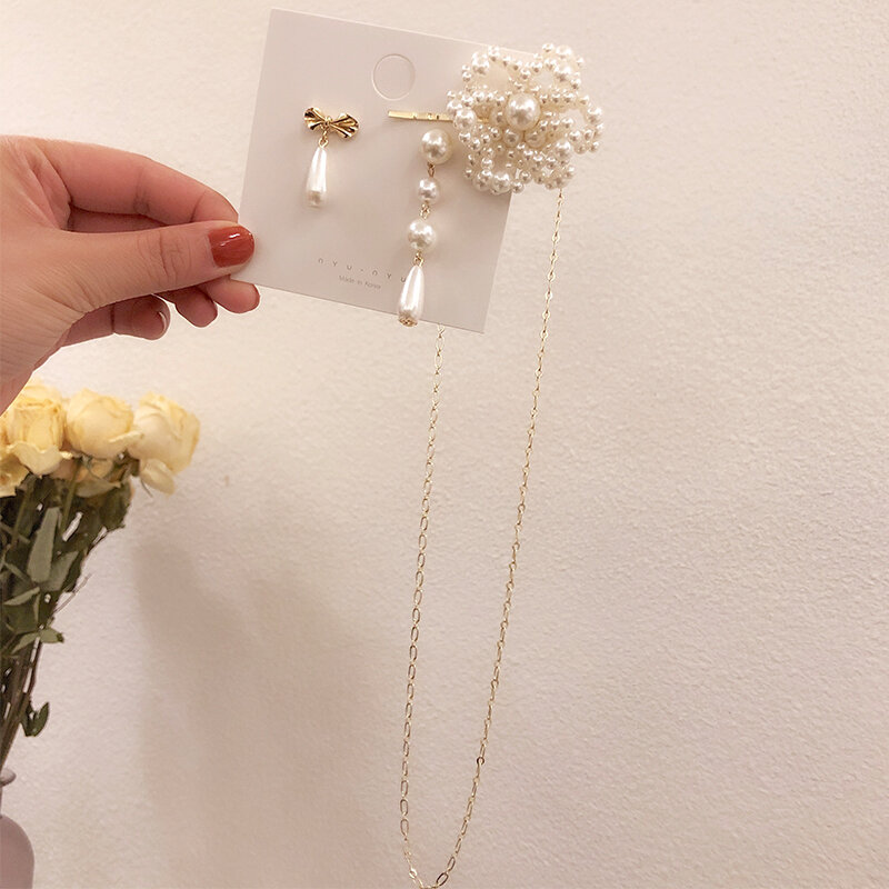 한국어 동대문 디자이너 모델 버렛 귀걸이 원피스 귀걸이 여성의 긴 우아한 진주 꽃 귀 반지