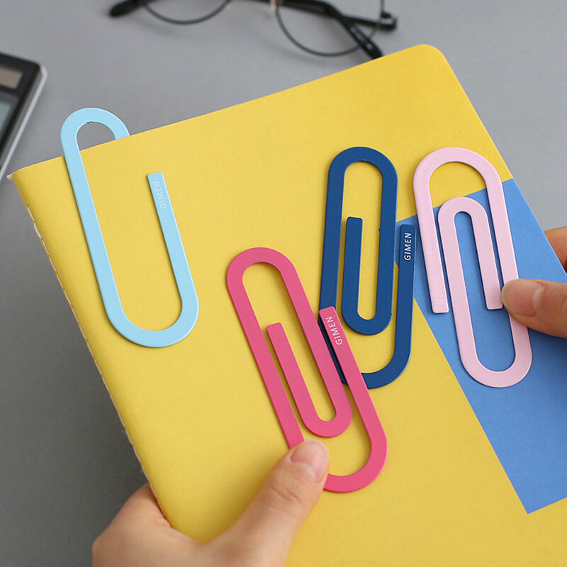 2 PCs/Set Cute Colored Paper Clips Metal Kawaii Big Bookmark Office School Supplies Creative Stationery Book Clip For Students