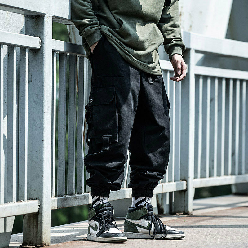 Pantalones Cargo negros para hombre, ropa de calle estilo Hip Hop, Harem, Harajuku, Jogger, de algodón, otoño, 2021