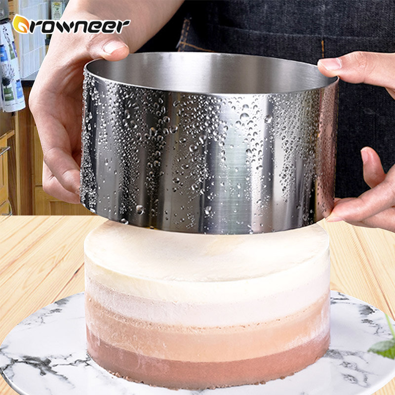 Adjustable Mousse Cincin Cetakan Stainless Steel Lingkaran Square Kue Baking Dekorasi dengan Skala Perak Kue Alat Panggangan Dapur