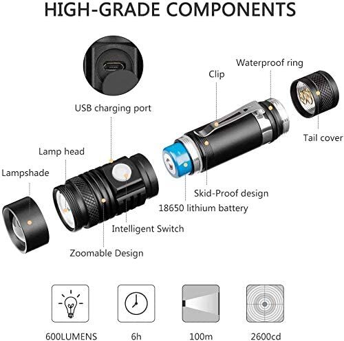 Super Bright Long-range Portable Flashlight LED USB Rechargeable Or Battery Powered Flashlamp Waterproof Powerful Torch For Work