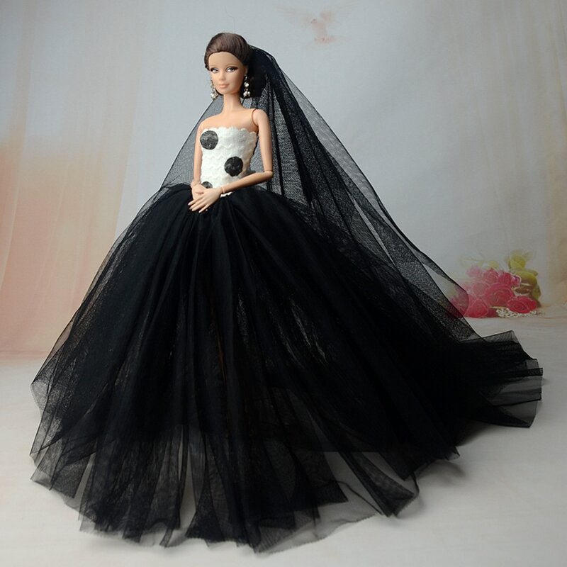Vestido de noiva artesanal para boneca Barbie, vestido de noite para roupas  originais, roupas de cauda longa, alta qualidade