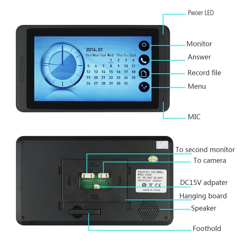 7 inch Intercom Doorbell Fingerprint Password Remote Unlocking Touch Screen Night Vision Video Electronic Wired Door Bell