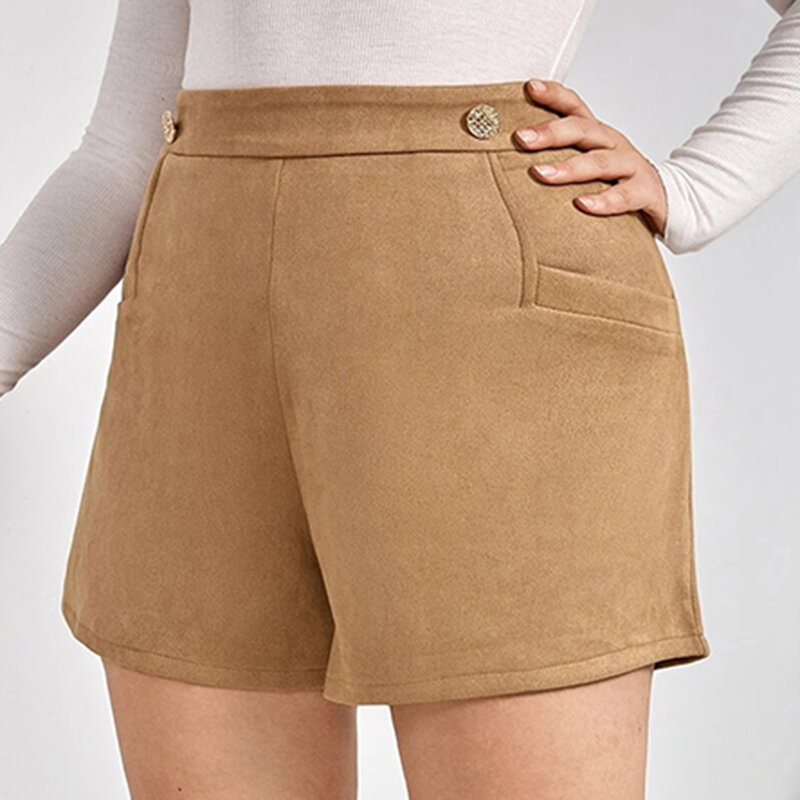 Pantaloncini da donna taglie forti 4XL 2021 New Summer Khaki Button regola vita alta Short Harajuku Bermuda pantaloncini di cotone a gamba larga