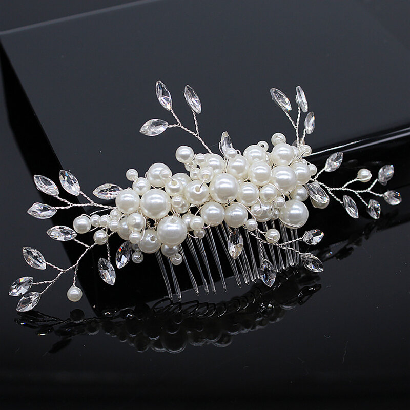 Molans Silver Color Pearl Crystal Wedding Hair Combs Hair Accessories for Bridal Headpiece Women Bride Hair ornaments Jewelry