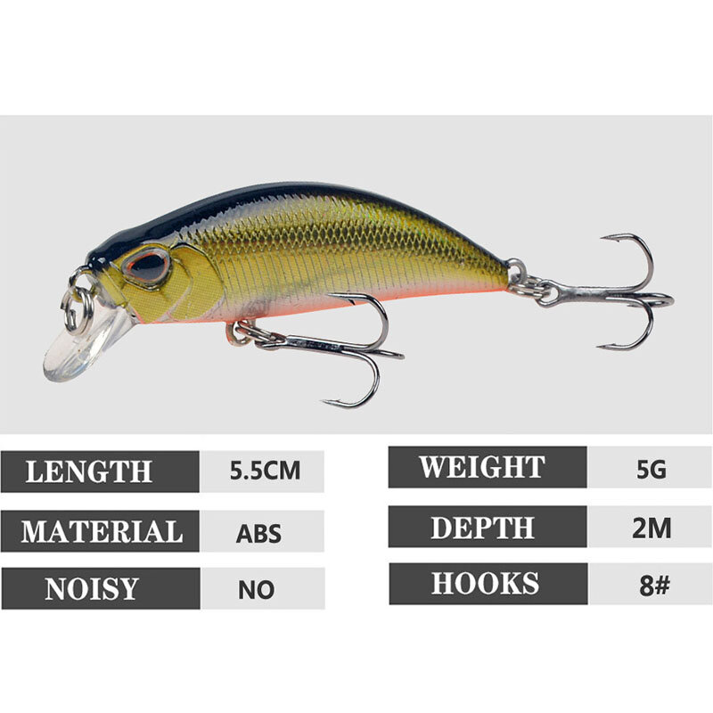 Bionic Bait Sea Fishing Lure Outdoor Artificial Hard Bait 3D Eye 6Colors 5g/5.5cm 8#With Hook Stream Swimbait Lake Freshwater