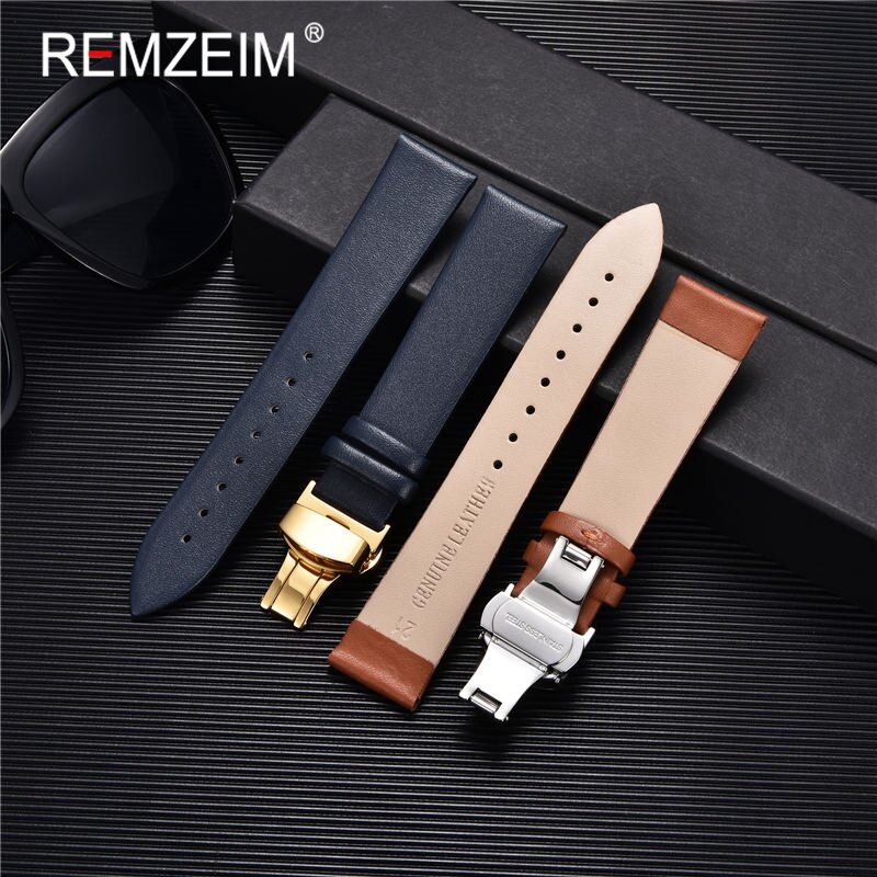 New Ultra-thin 16mm 18mm 20mm 22mm Leather Strap with Automatic Butterfly Clasp for Samsung Galaxy Watch 4 Band Bracelet