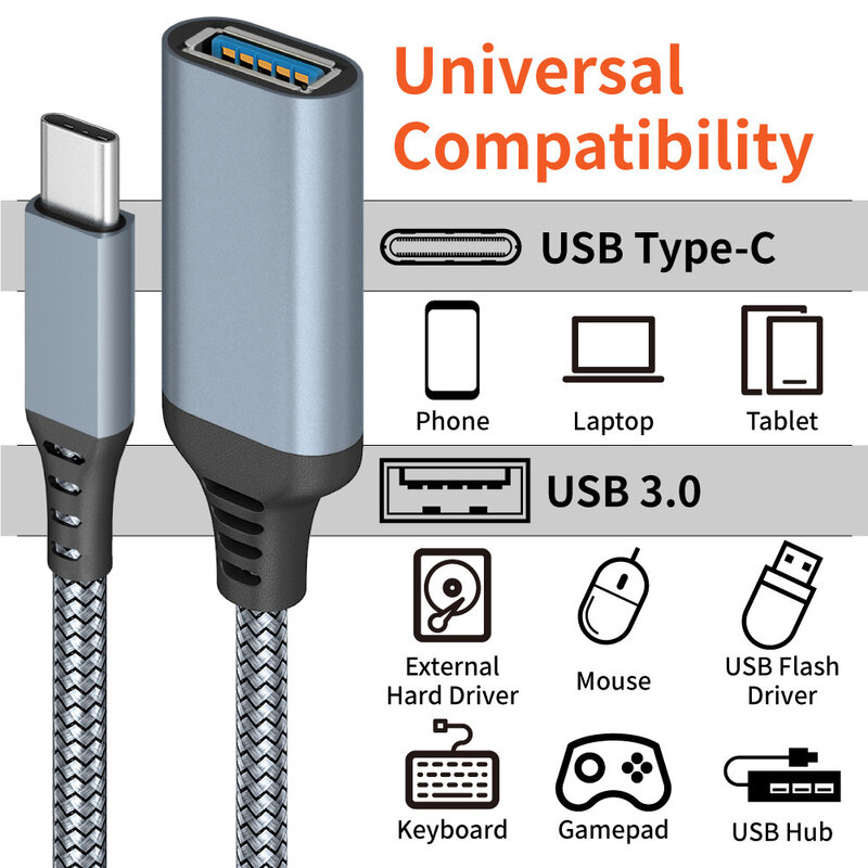 Câble OTG de Type C mâle vers USB 3.0 A femelle, adaptateur OTG vers USB de Type C, transmetteur adaptateur pour MacBook Samsung Xiaomi