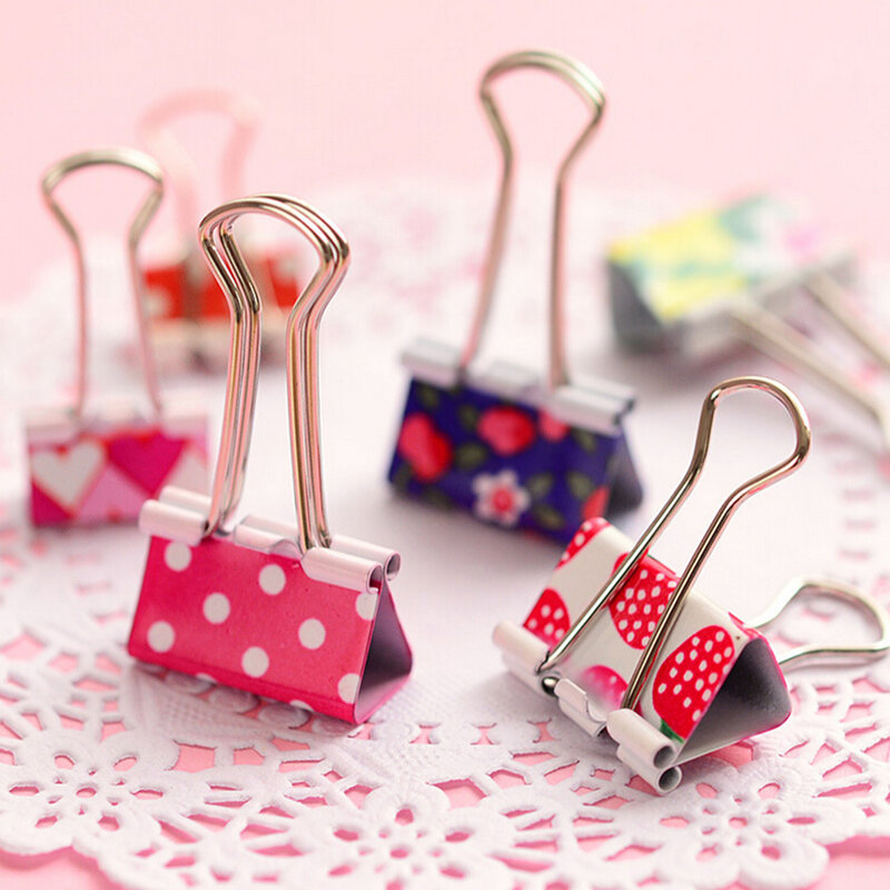 6pcs 38mm Small Size Paper Clip Clamp Metal Binder Clips  Office School Binding Supplies Color Random