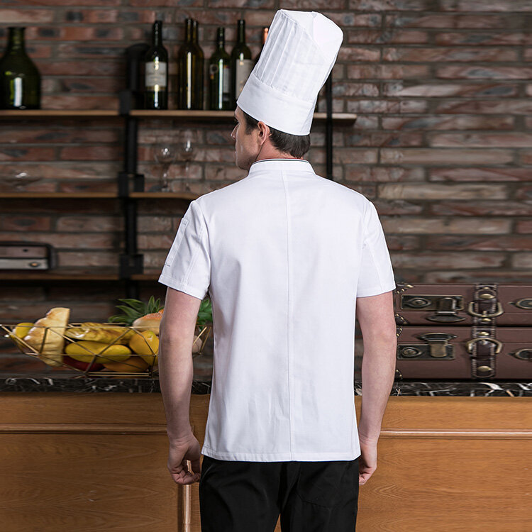 Uniforme de Chef à manches courtes, veste de cuisine d'été respirante pour Restaurant hôtel café barbier, chemise de travail unisexe