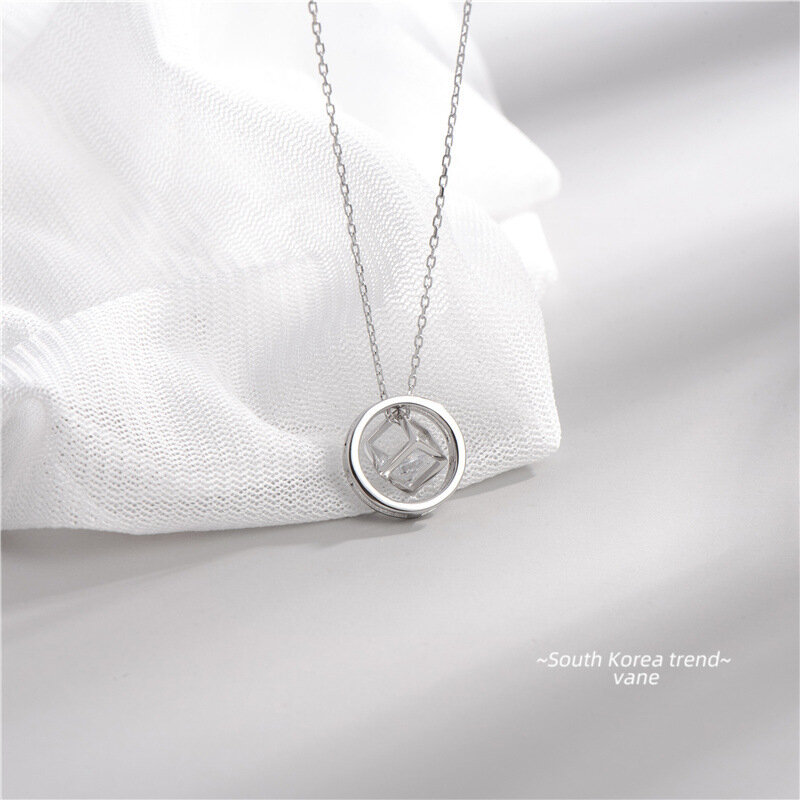 Sodrov 925 Sterling Silver Necklace For Women Simple Single Diamond Circle Round Pendant Necklace Silver 925 Jewelry