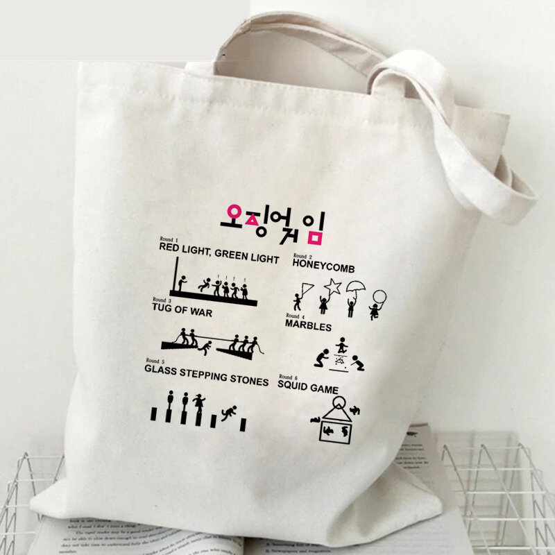 Duży rozmiar koreański kalmary gry torby na zakupy Harajuku Cartoon Vintage Hip Hop torba płócienna torba śmieszne damskie torby na ramię