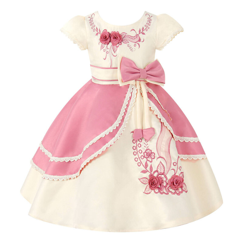 1 шт., детское платье-пачка с коротким рукавом и цветочной вышивкой