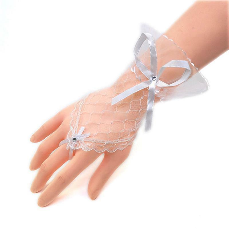Wedding Gloves Fingerless Bowknot Crystal Lace Gloves Sexy Lace Wrist Fingerless Driving Gloves For Women Wedding Accessories