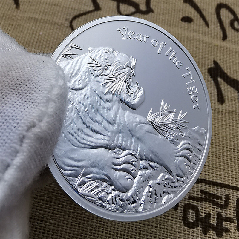 Europa estilo americano animais comemorativos moeda tigre zodíaco cinco elementos oito diagramas prata moeda presente sorte personalidade