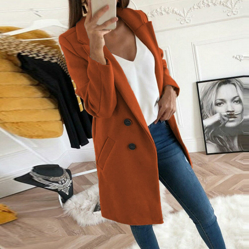 Abrigos y chaquetas de talla grande para mujer, abrigo largo de lana cálido coreano elegante Vintage, capa femenina de Color sólido 2020