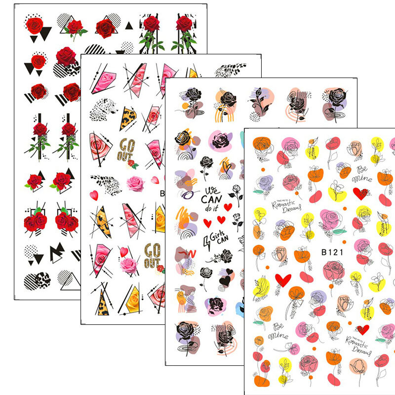 10 Buah 2022 Hari Kasih Sayang Stiker Kuku Bunga Macan Tutul Mawar 3D Stiker Kuku Aksesori Seni Kuku Malaikat Hati Dekorasi Manikur