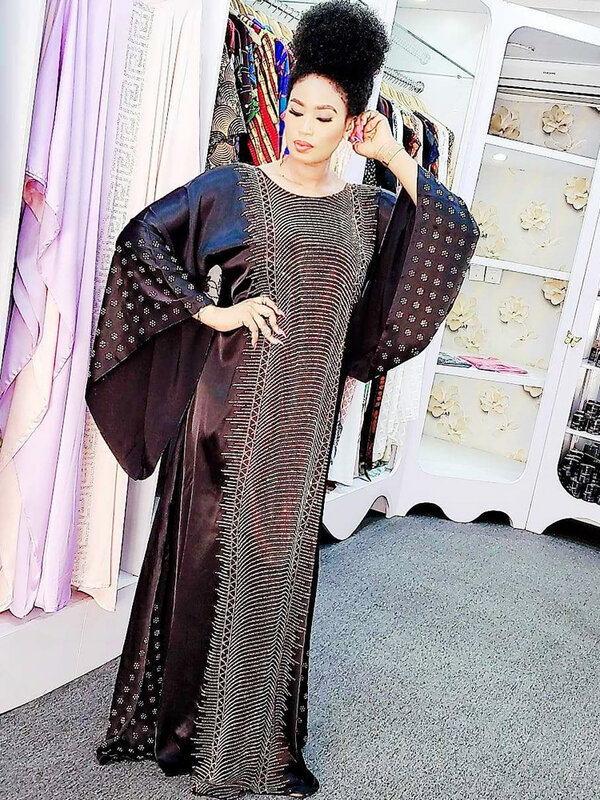 African Dresses For Women 2021 Free Size Summer Diamond Printed African Lady Long Dress Dashiki Cotton Muslim Maxi Dress