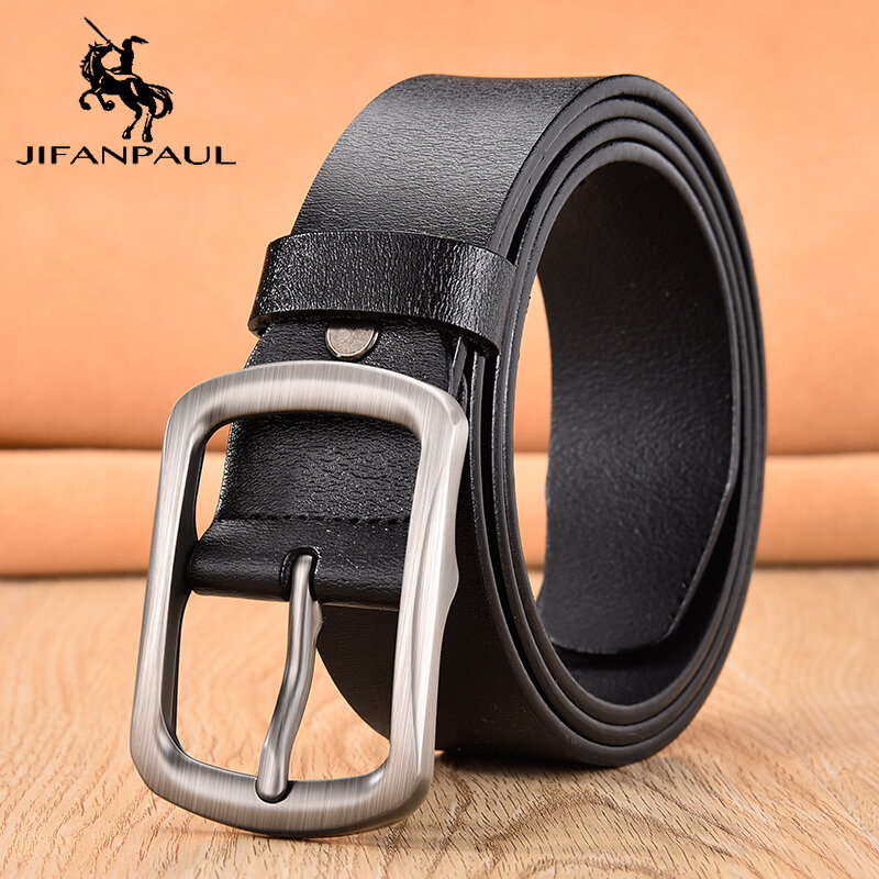JIFANPAUL-Cinturón de cuero genuino para hombre, a la moda cinturones de cuero, informal, Retro, marca de lujo, hebilla para pantalones vaqueros, Envío Gratis
