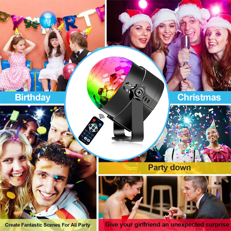 Светильник дискошар, светодиодный диско-шар для рождественской вечеринки, звукосветильник s RGB, звуковой активационный стробоскоп, сцениче...