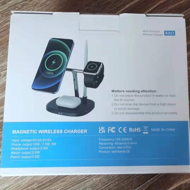 4 In 1 Qi Wireless Charger ผู้ถือแม่เหล็กเหนี่ยวนำสำหรับ Apple นาฬิกาโทรศัพท์ Iphone12 Pro Max 12 Mini ดินสอ1st