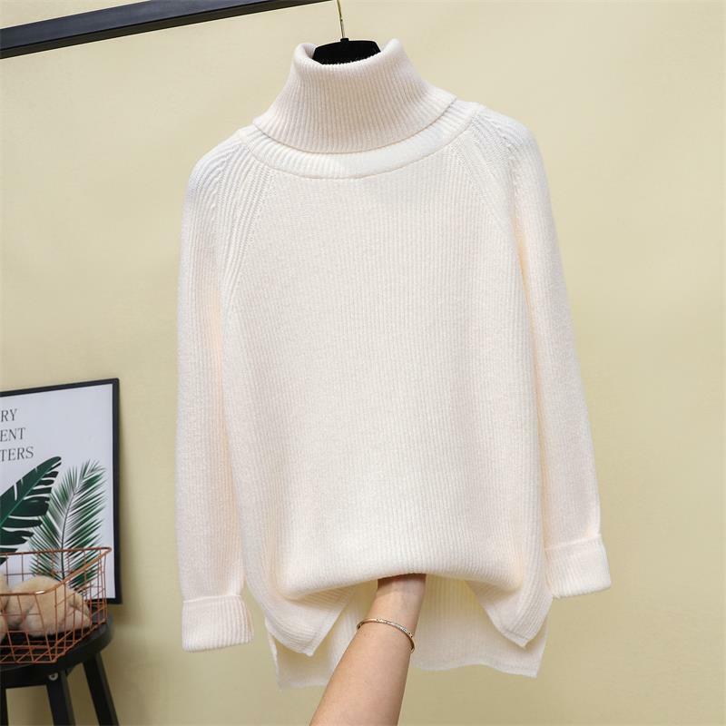 Fashion Women's High Neck Pullover 2021 Autumn And Winter Style Korean Loose Long-sleeved Solid Color Thick Knitted Sweater