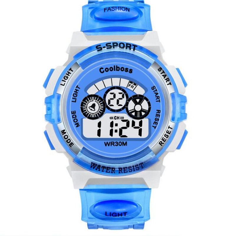 Детские спортивные часы для бега на открытом воздухе для мальчиков и девочек светящиеся водонепроницаемые многофункциональные светодиодные цифровые часы с календарем и резиновым ремешком
